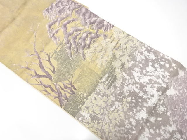 JAPANESE KIMONO / ANTIQUE FUKURO OBI / SILK / WOVEN SCENERY OF MANSION